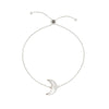 A product shot of 'Adjustable Silver Moon Bracelet' Designer Mother of Pearl Jewellery by Freya Rose London