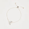 A product shot of 'Adjustable Silver Moon Bracelet' Designer Mother of Pearl Jewellery by Freya Rose London