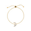 A product shot of 'Adjustable Gold Moon Bracelet' Designer Mother of Pearl Jewellery by Freya Rose London
