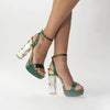 Front View Close Up of Woman Wearing Arte Couture Green Shoes | Freya Rose
