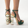Side View Close Up of Woman Wearing Arte Couture Green Shoes | Freya Rose
