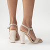Back view of a model wearing 'Martina' Designer bridal shoes with pearl heels - Freya Rose London