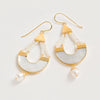 Feminine Mother of Pearl and Pearl Drop Earrings On Tonal Background | Freya Rose