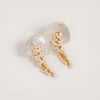 A product shot of 'Hakuro Midi Gold' A gold mother of pearl and seed pearl drop earring  - Freya Rose Jewellery