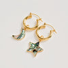 Product image of Gold Mini Hoop Earrings with detachable star and moon pendants made of paua shell by Freya Rose London