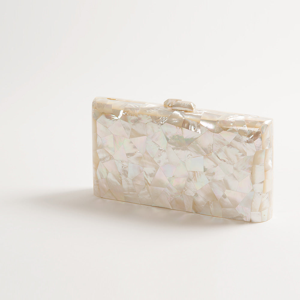 Aphrodite Ivory Designer Pearl Clutch Bag, White