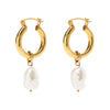 Gold Mini Hoop Earrings with Baroque Pearls - Freya Rose Pearl Jewellery