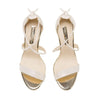 A product shot of 'Flora' - Ivory Shimmering Suede & Champagne Mirrored Leather Sandal Bridal Shoes by Freya Rose London