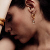Gold Weave Mini Hoop Earrings with Green Quartz Charm - Freya Rose Jewellery