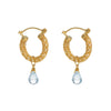 Gold Weave Mini Hoop Earrings with Blue Topaz Charm - Freya Rose Jewellery