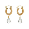 Gold Weave Mini Hoop Earrings with Green Quartz Charm - Freya Rose Jewellery