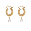 Gold Weave Mini Hoop Earrings with Rose Quartz Charm - Freya Rose Jewellery