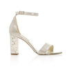 Freya Rose London 'Martene' Bridal Shoe Champagne suede sandal with block Mother of Pearl heel