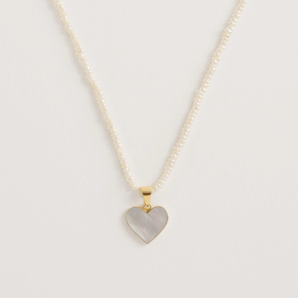 Seed Pearl Necklace with Mother of Pearl Heart Pendant - Freya Rose Jewellery
