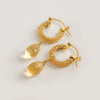 Gold Weave Mini Hoop Earrings with Citrine Charm - Freya Rose Jewellery