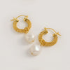 Gold Weave Mini Hoops Earrings with Baroque Pearl - Freya Rose Pearl Jewellery