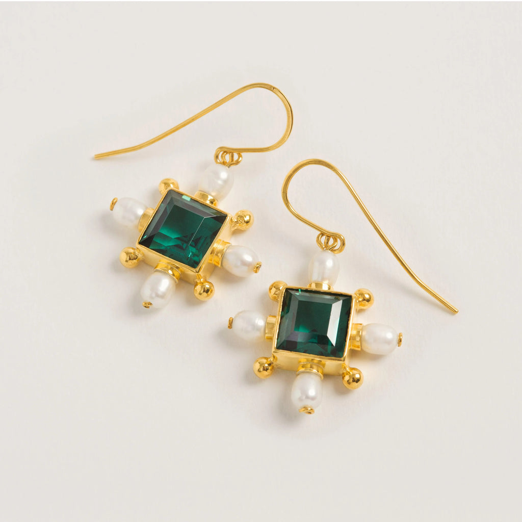 Green Quartz Cross Earrings - Freya Rose  Jewellery