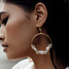 Close up Image of Seed and Baroque Pearl Large Hoops worn on a model - Freya Rose Pearl Jewellery