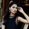 Seed and Baroque Pearl Mid Hoops worn on a model - Freya Rose Pearl Jewellery