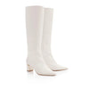 Product omage of the side angle of the 'Jamelia' Knee high leather boot with our signature mother of pearl heel - Freya Rose Pearl Shoes and Jewellery