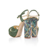 Product photo of back view of 'Cher Verde' Couture designer green womens shoes with pearl heel by Freya Rose London