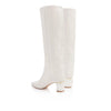 Product omage of the back of the 'Jamelia' Knee high leather boot with our signature mother of pearl heel - Freya Rose Pearl Shoes and Jewellery