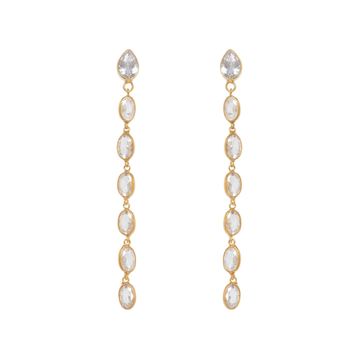 Oval Crystal Framed Long Drops - Freya Rose Pearl Shoes and Jewellery