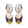 Product photo of top view of 'Cher Noir' Couture designer womens shoes with pearl heel by Freya Rose London