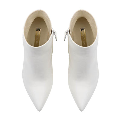 'Jasmine' Designer Boots by Freya Rose Londin - Ivory leather boots with signature pearl heels