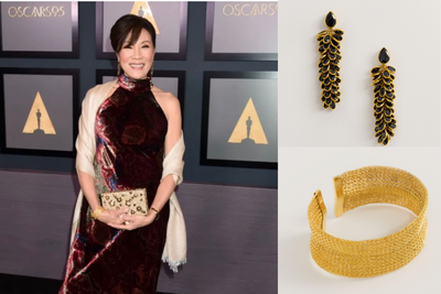 Janet Yang Wears Woven Cuff & Crystal Earrings For The Red Carpet Appearance At the Governor's Awards In Los Angeles