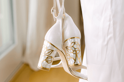 California Wedding: Real Bride Hanna Wears our bridal block shoes 'Rozu Pearl Heel'
