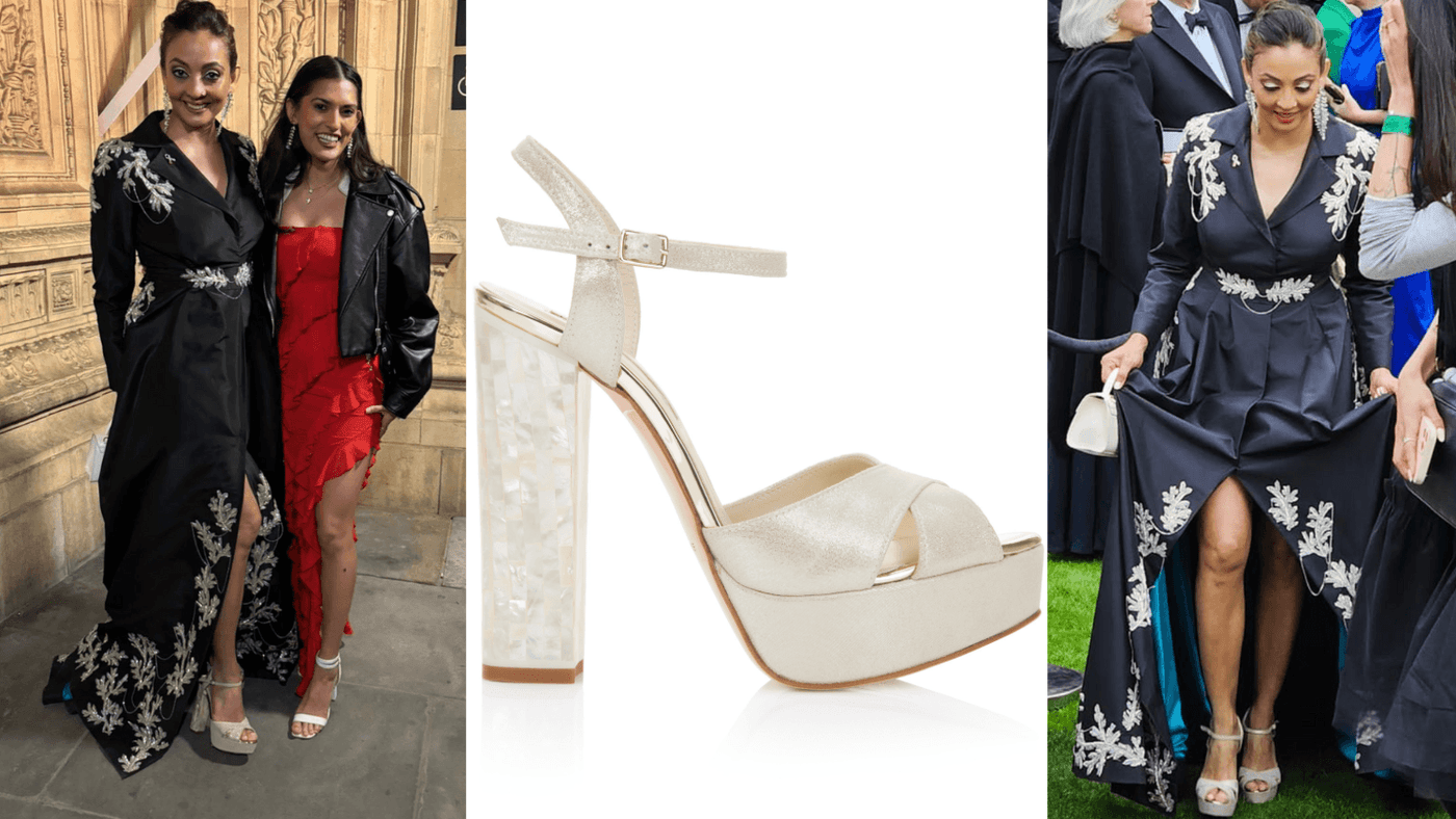 Seeta Patel Wears Freya Rose 'Bonnie' Pearl Heels At Olivier Awards