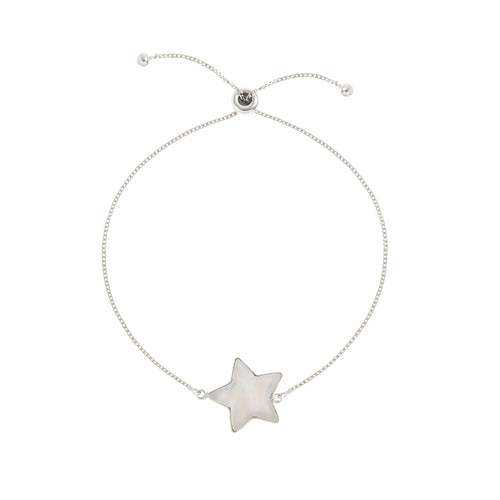 A product shot of 'Adjustable Silver Star Bracelet' Designer Mother of Pearl Jewellery by Freya Rose London