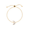 A product shot of 'Adjustable Gold Moon Bracelet' Designer Mother of Pearl Jewellery by Freya Rose London