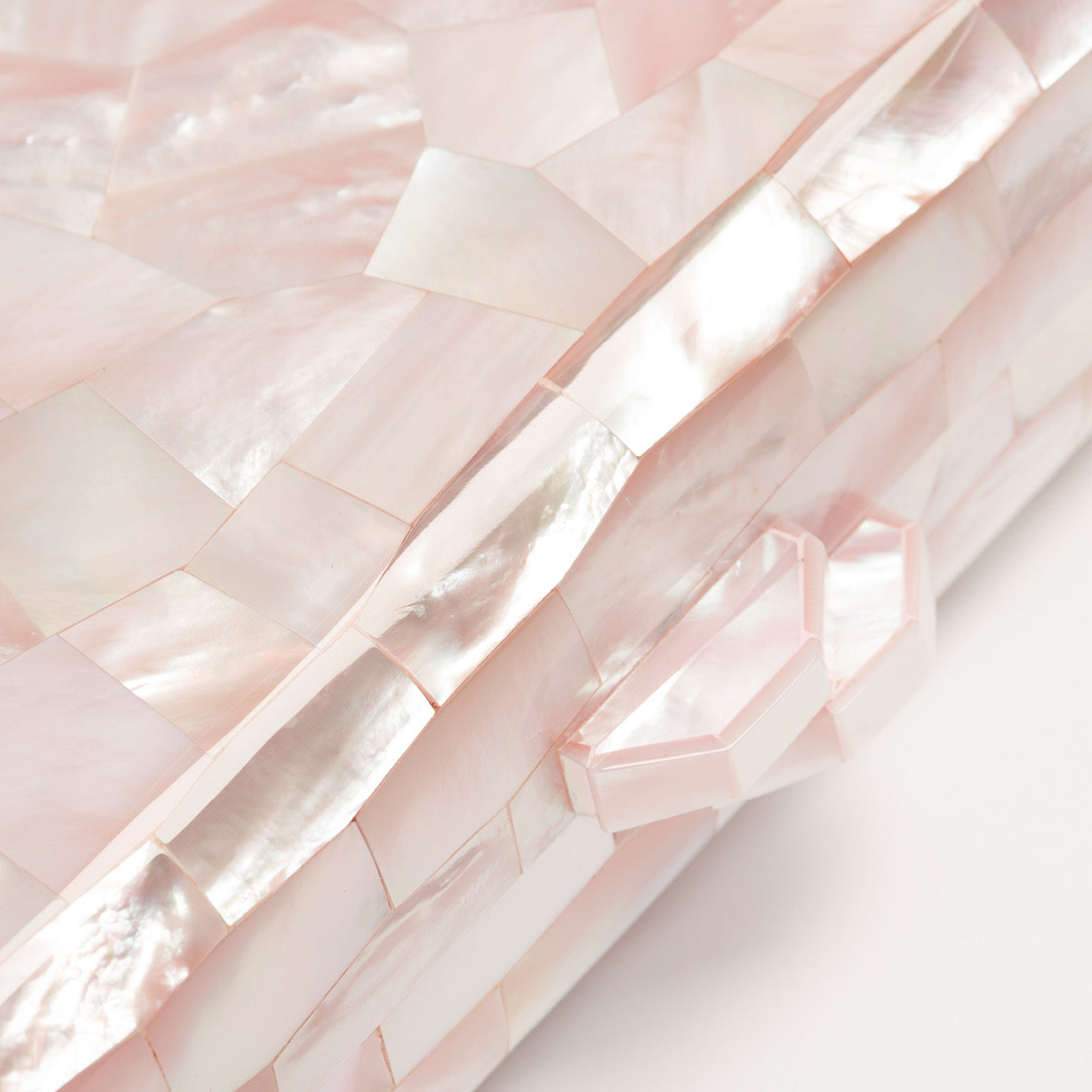 Detail shot of Aphrodite Pink Mother of Pearl Clutch Bag