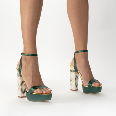 Woman Wearing Arte Couture Green Shoes | Freya Rose 