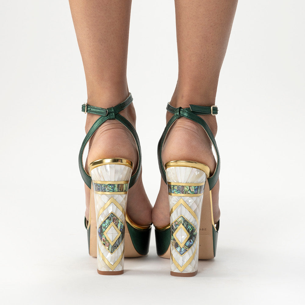 Back View Close Up of Woman Wearing Arte Couture Green Shoes | Freya Rose 