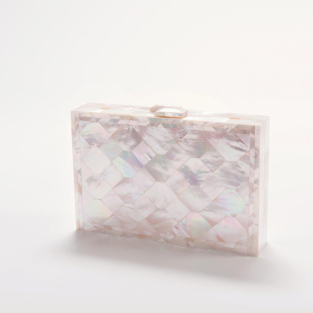 Product image of 'Athena Pink' by Freya Rose London - A pink toned Mother of Pearl designer clutch