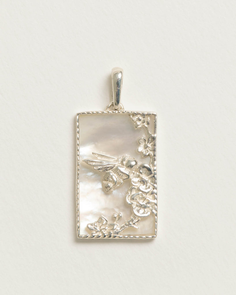 Rectangle Silver Bee Pendant