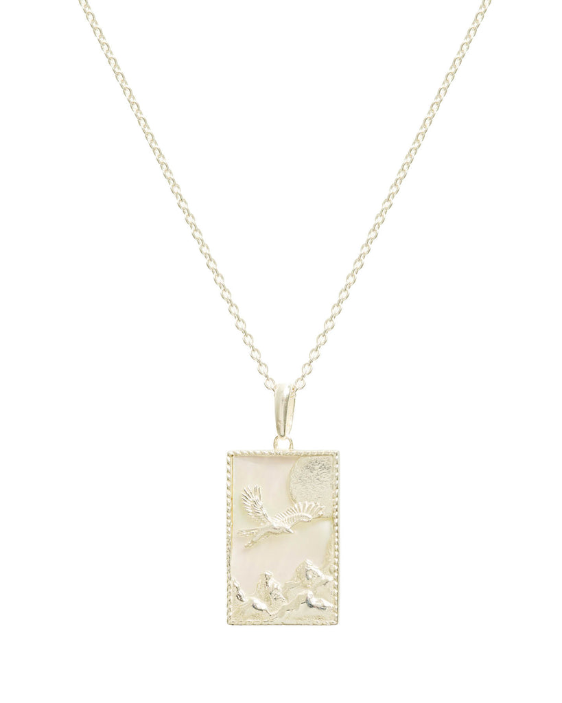Rectangle Silver Eagle Necklace