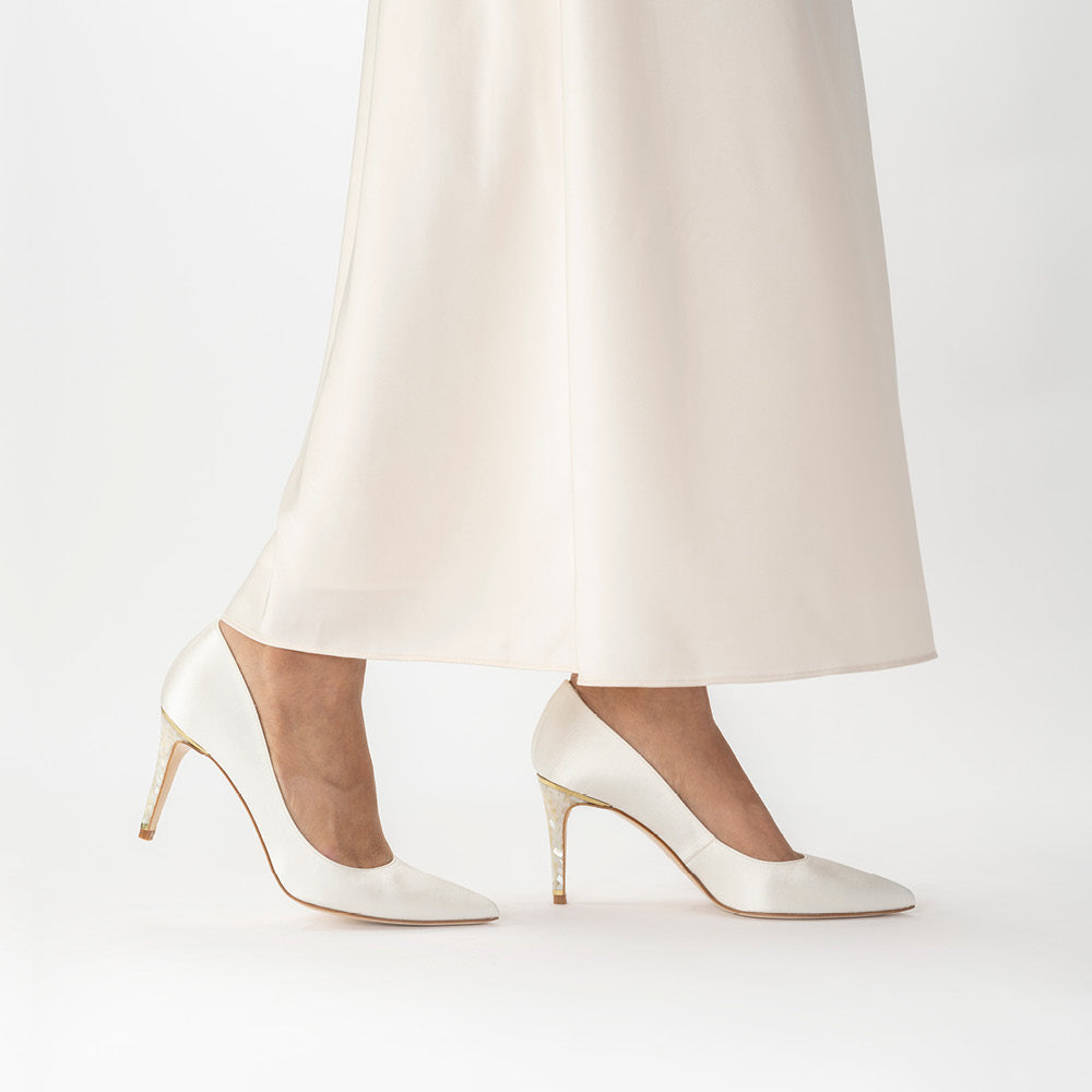 Chelsea Satin Bridal Court Shoe | White | Freya Rose