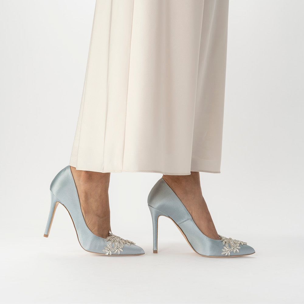 Celina Blue Satin Embellished | Bridal Shoe | Blue | Freya Rose
