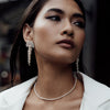Model wearing Hakuro Silver Mother of Pearl and Pearl Long Drop Earrings - Freya Rose Jewellery