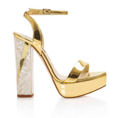 Tyra Gold Platform Pearl Heels | Freya Rose