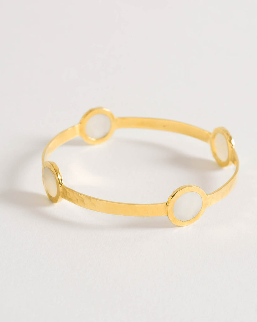 Forged Disc Bangle, Mother of Pearl disc bangle in 18ct gold by Freya Rose