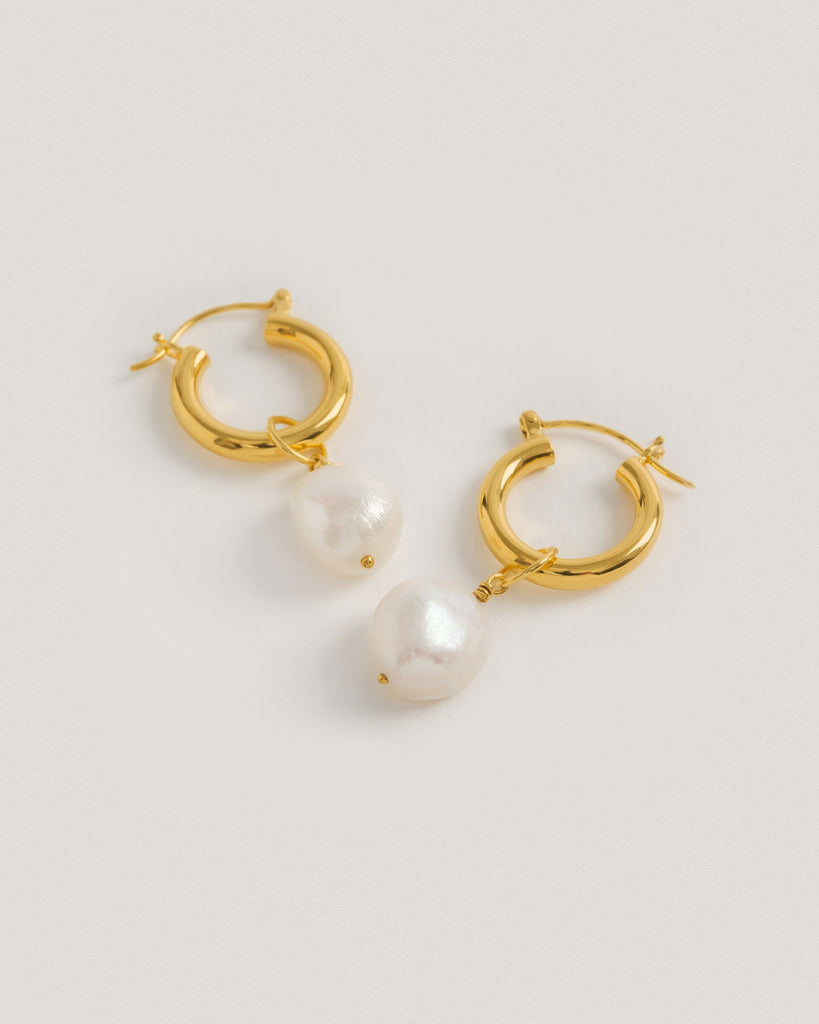 Gold Mini Hoops with Baroque Pearls