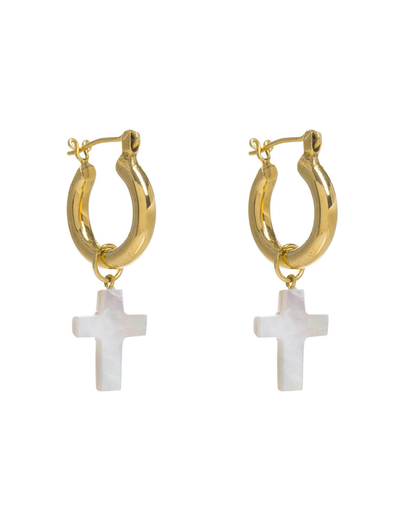 Gold Mini Hoops with Detachable Cross Charms
