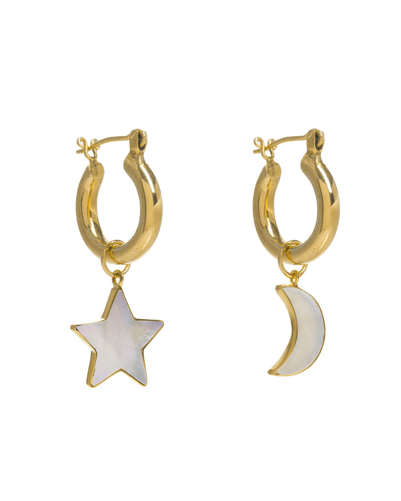 Gold Mini Hoops with Star and Moon