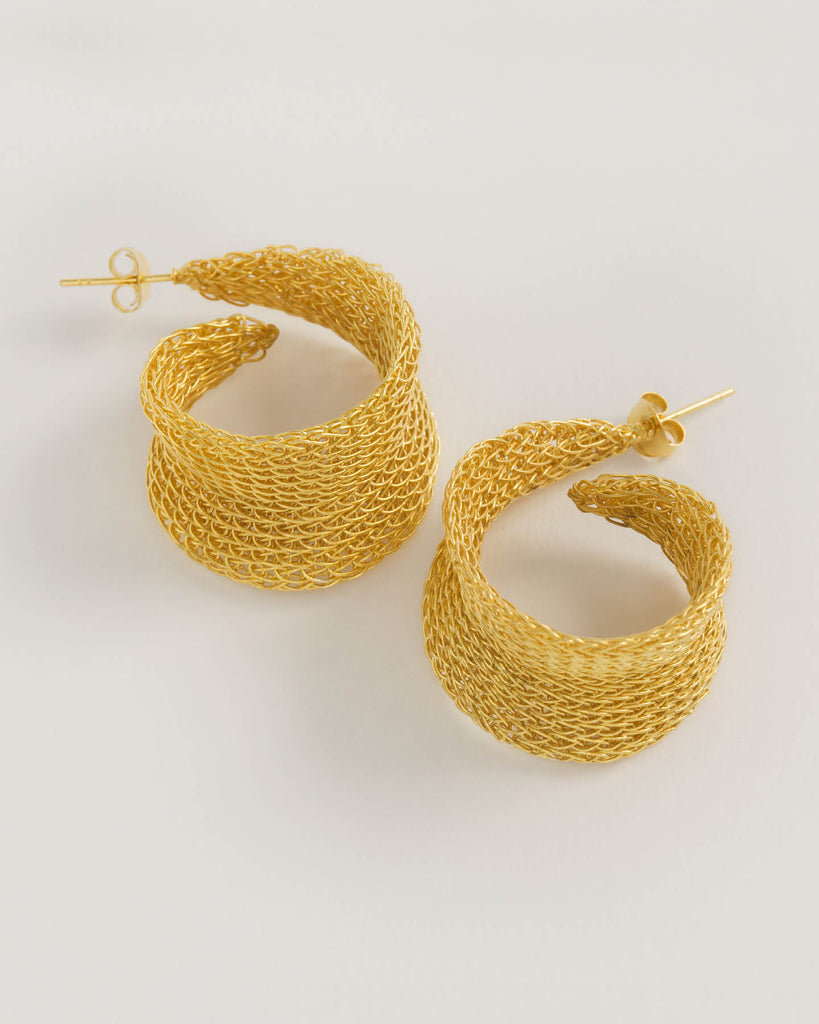 Gold Weave Curled Hoops