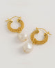 Gold Weave Mini Hoops with Baroque Pearl